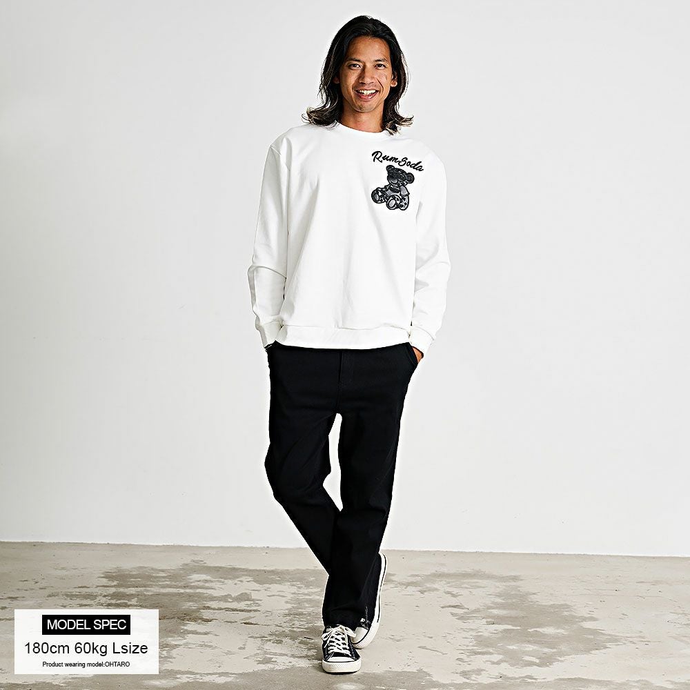 RUMSODA(ラムソーダ)ダブルフェイスPUアップリケ刺繍トレーナー/全2色