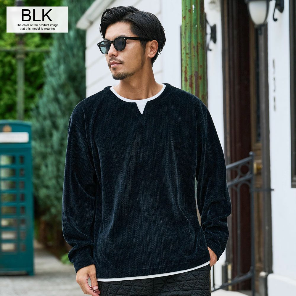 CavariA(キャバリア)モールJQキーネック長袖Tシャツ/全2色