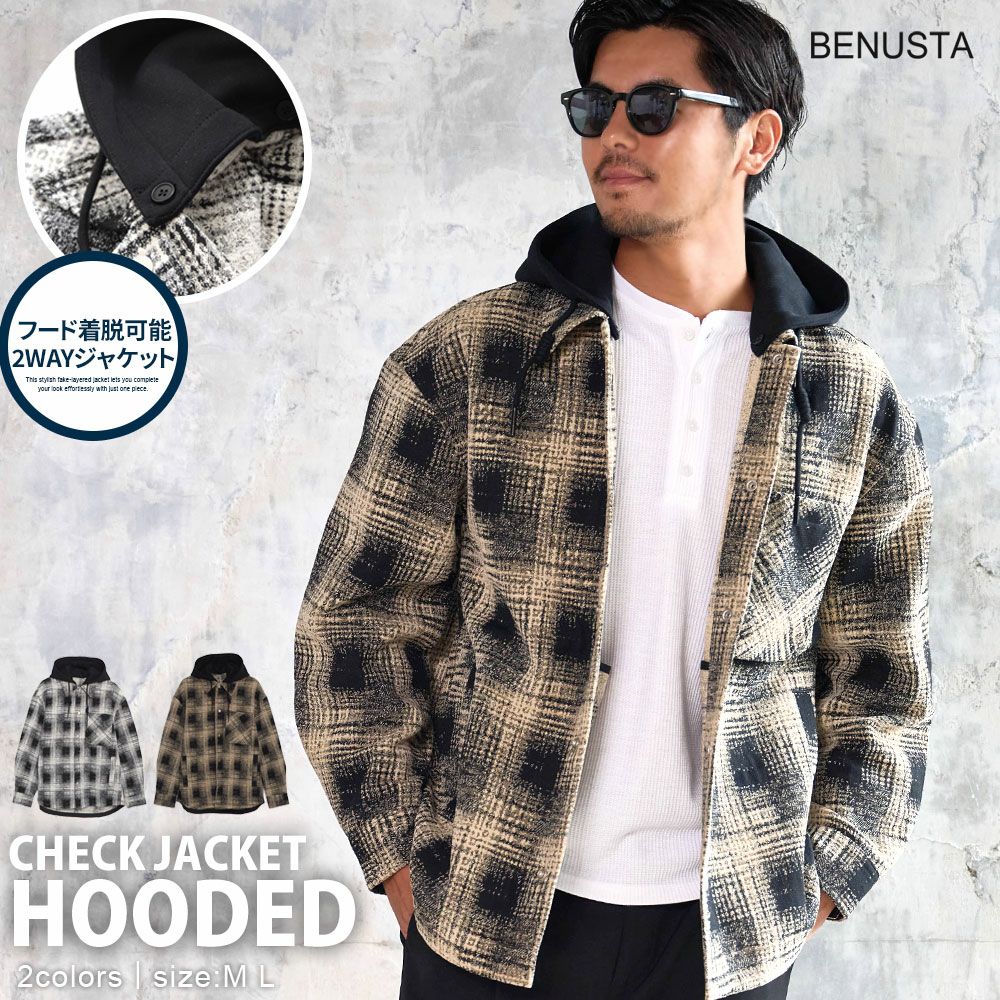 BENUSTA(ベヌスタ)フード付きチェックジャケット/全2色