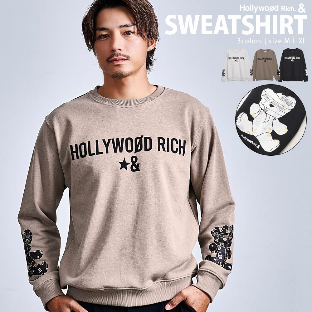 Hollywood rich.&(ハリウッドリッチ)両袖ベアプリントトレーナー/全3色