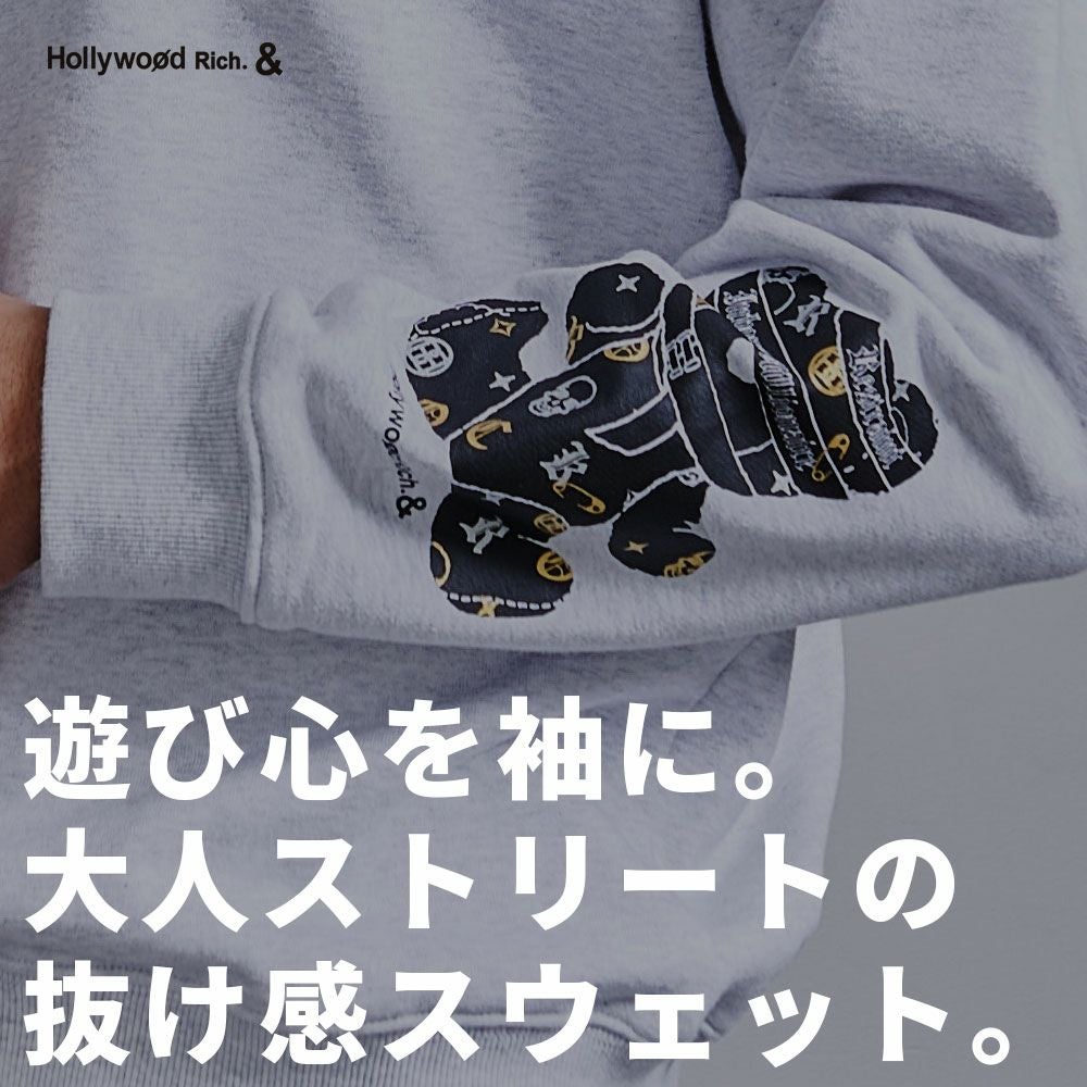 Hollywood rich.&(ハリウッドリッチ)両袖ベアプリントトレーナー/全3色