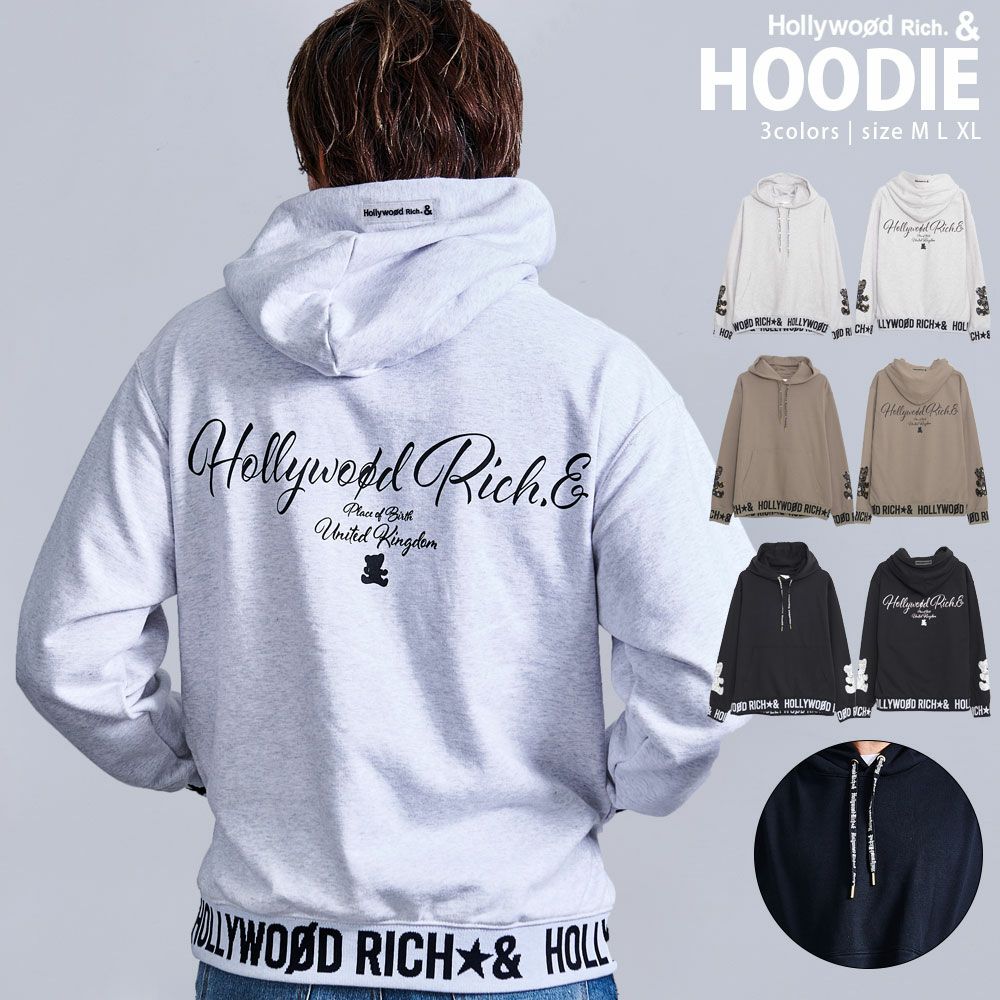  Hollywood rich.&(ハリウッドリッチ)ジャガードリブパンクベアPOパーカー/全3色