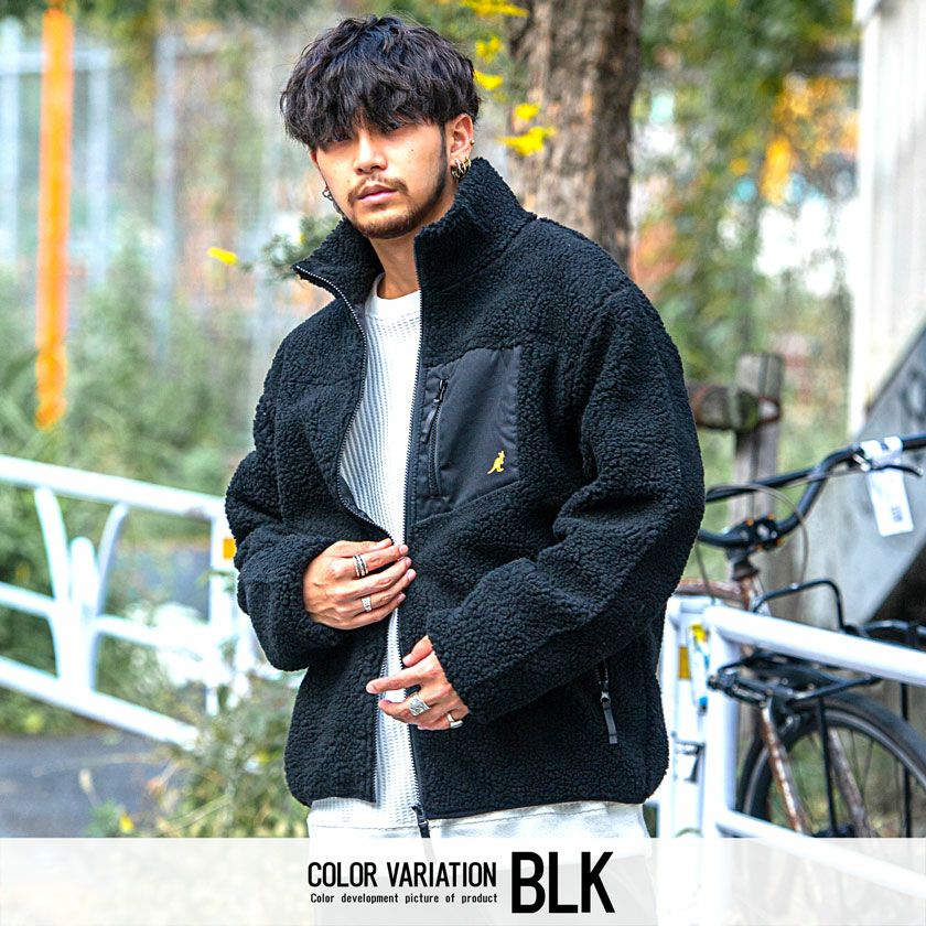 KANGOL(カンゴール)ロゴ刺繍入りハイネックジップアップ長袖ボア