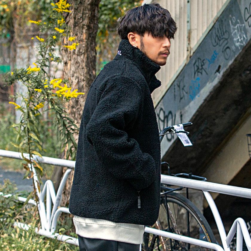 KANGOL(カンゴール)ロゴ刺繍入りハイネックジップアップ長袖ボア