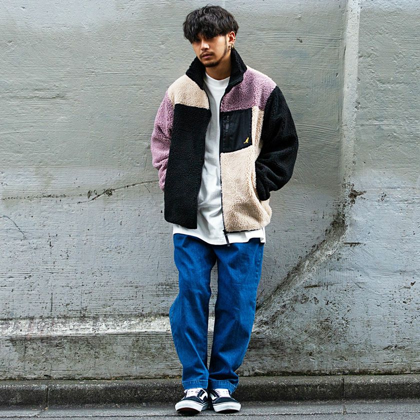 KANGOL(カンゴール)ロゴ刺繍入りハイネックジップアップ長袖ボア