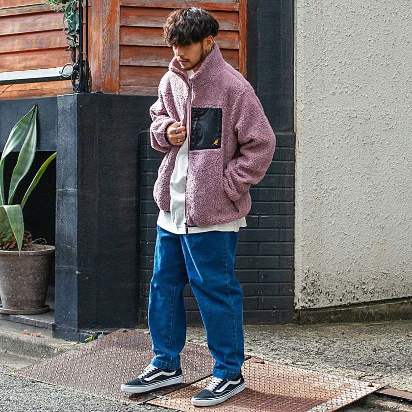 KANGOL(カンゴール)ロゴ刺繍入りハイネックジップアップ長袖ボア