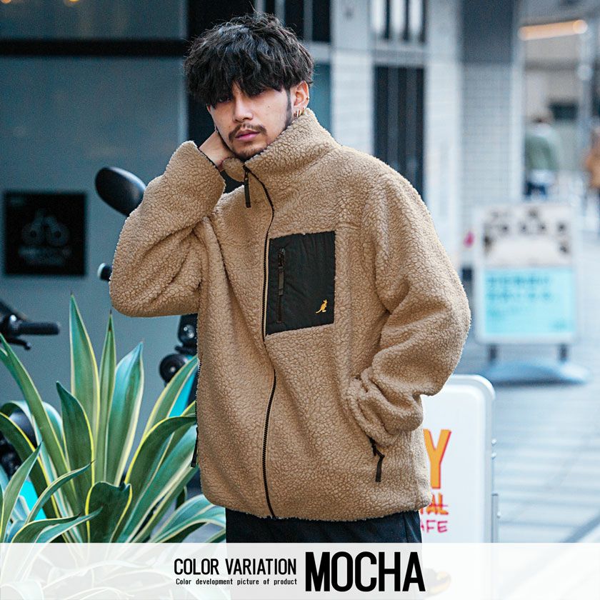KANGOL(カンゴール)ロゴ刺繍入りハイネックジップアップ長袖ボア