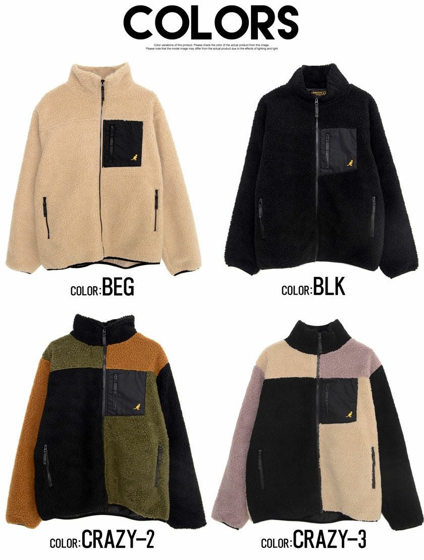 KANGOL(カンゴール)ロゴ刺繍入りハイネックジップアップ長袖ボア