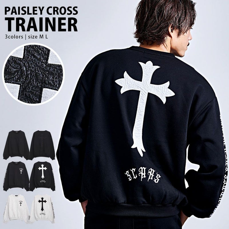 CavariA(キャバリア)ペイズリークロスアップリケトレーナー/全3色