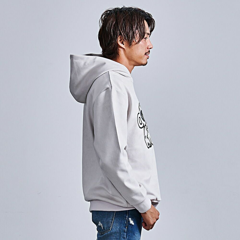 RUMSODA(ラムソーダ)フェイクスウェードアップリケ刺繍プルパーカー/全3色