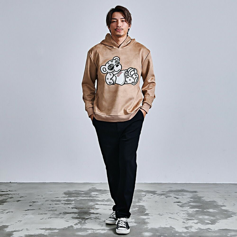 RUMSODA(ラムソーダ)フェイクスウェードアップリケ刺繍プルパーカー/全3色