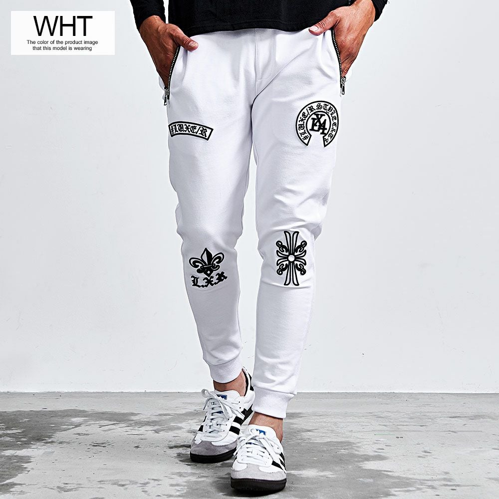 LUXE／R(ラグジュ)ラインストーンジップ刺繍パンツ/全3色