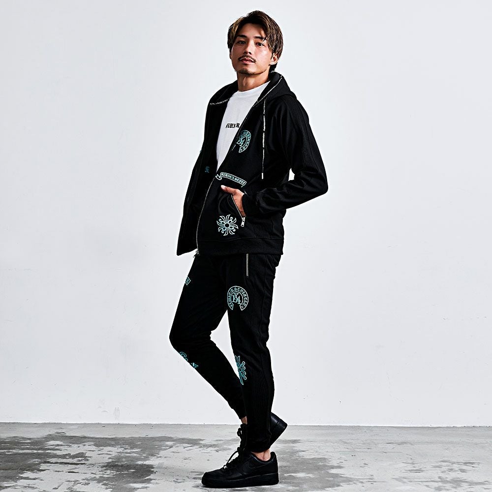 LUXE／R(ラグジュ)ラインストーンジップ刺繍パンツ/全3色