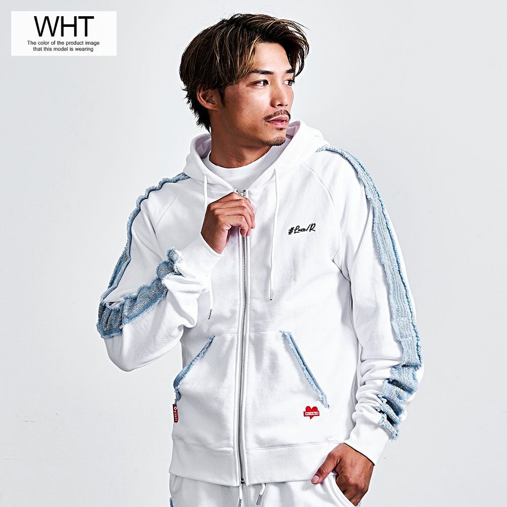 LUXE／R(ラグジュ)デニムラインストーンラインジップパーカー/全3色