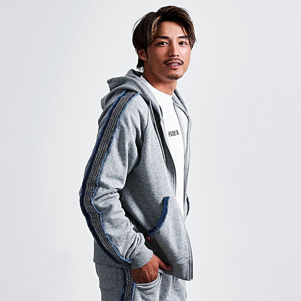 LUXE／R(ラグジュ)デニムラインストーンラインジップパーカー/全3色