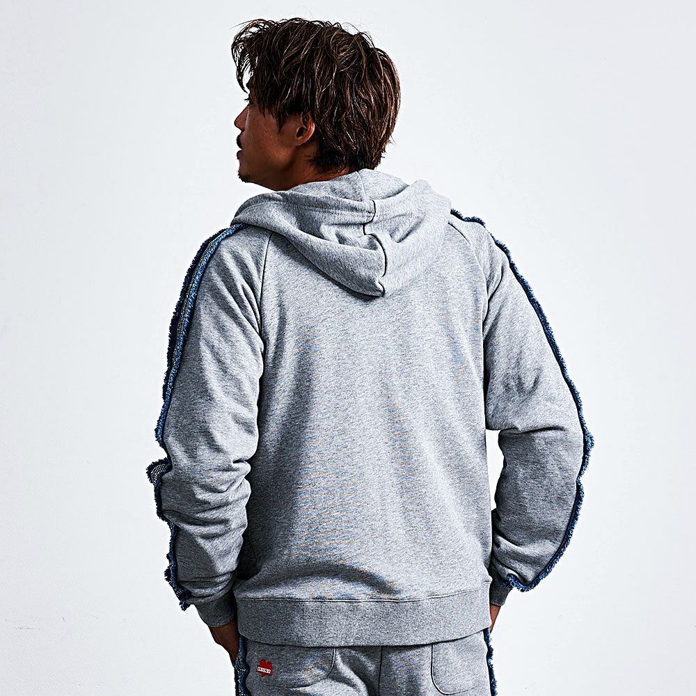 LUXE／R(ラグジュ)デニムラインストーンラインジップパーカー/全3色