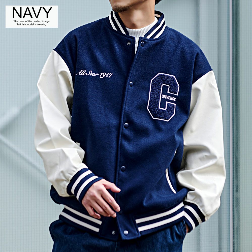 CONVERSE(コンバース)フェイクメルトン袖PUスタジアムブルゾン/全3色