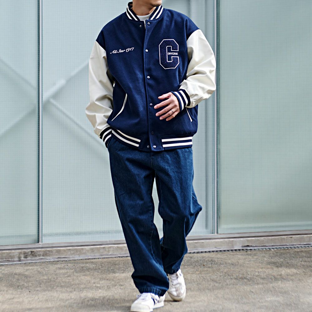 CONVERSE(コンバース)フェイクメルトン袖PUスタジアムブルゾン/全3色
