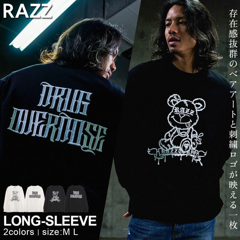 RAZZIS(ラズ)DRAG OVERDOSE刺繍 ベアプリント天竺長袖Tシャツ/全2色