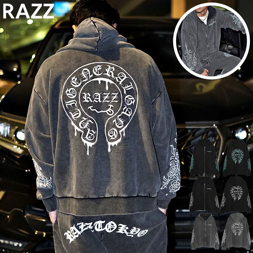 【送料無料】RAZZIS(ラズ)ドロッピングサークルロゴ刺繍長袖ジップアップパーカー/全3色