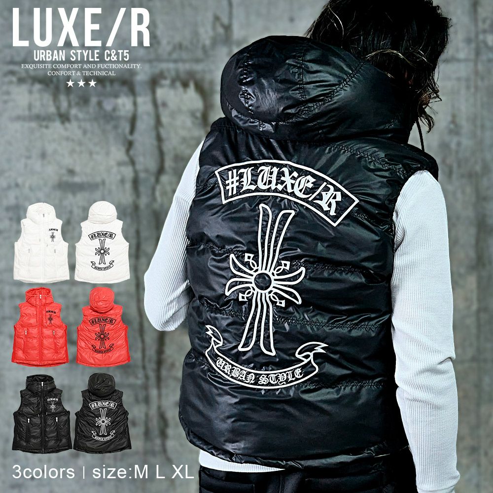 未使用品級 Supreme 刺繍ロゴ 即完売 M 中綿ベスト LUXE／R(ラグジュ)クロスデザインコード刺繍フード中綿ベスト/全3色