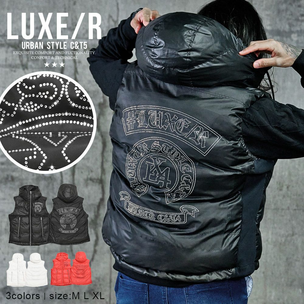 LUXE／R(ラグジュ)サークル柄ラインストーンフード中綿ベスト/全3色