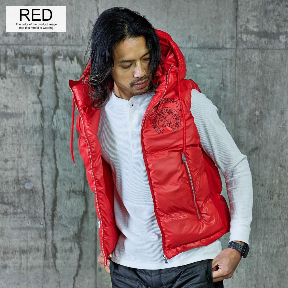 LUXE/R(ラグジュ)サークル柄ラインストーンフード中綿ベスト/全3色 LUXE/R(ラグジュ)サークル柄ラインストーンフード中綿ベスト/全3色