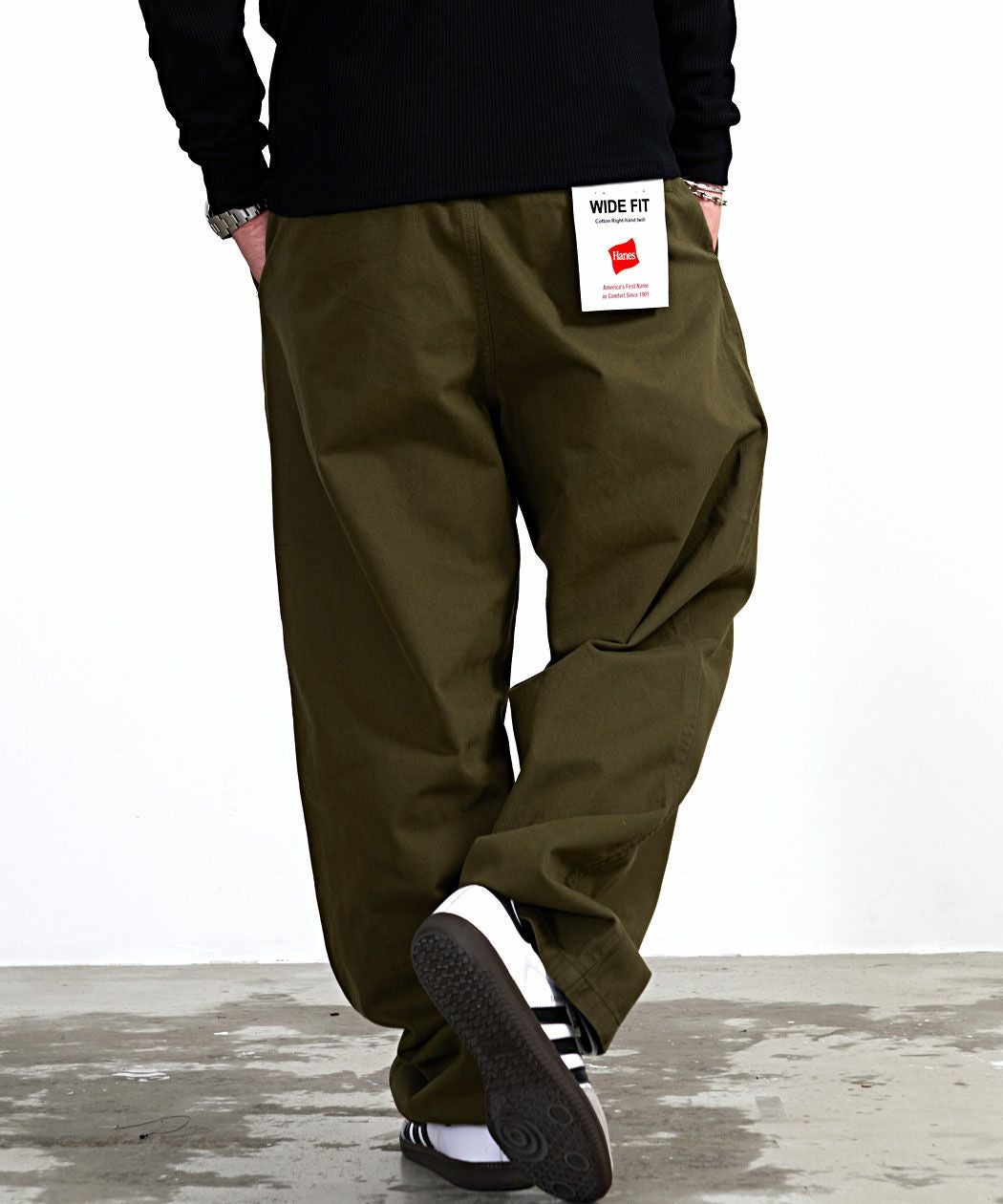 Hanes(ヘインズ)ワイドフィットノータックチノパンツ/全3色