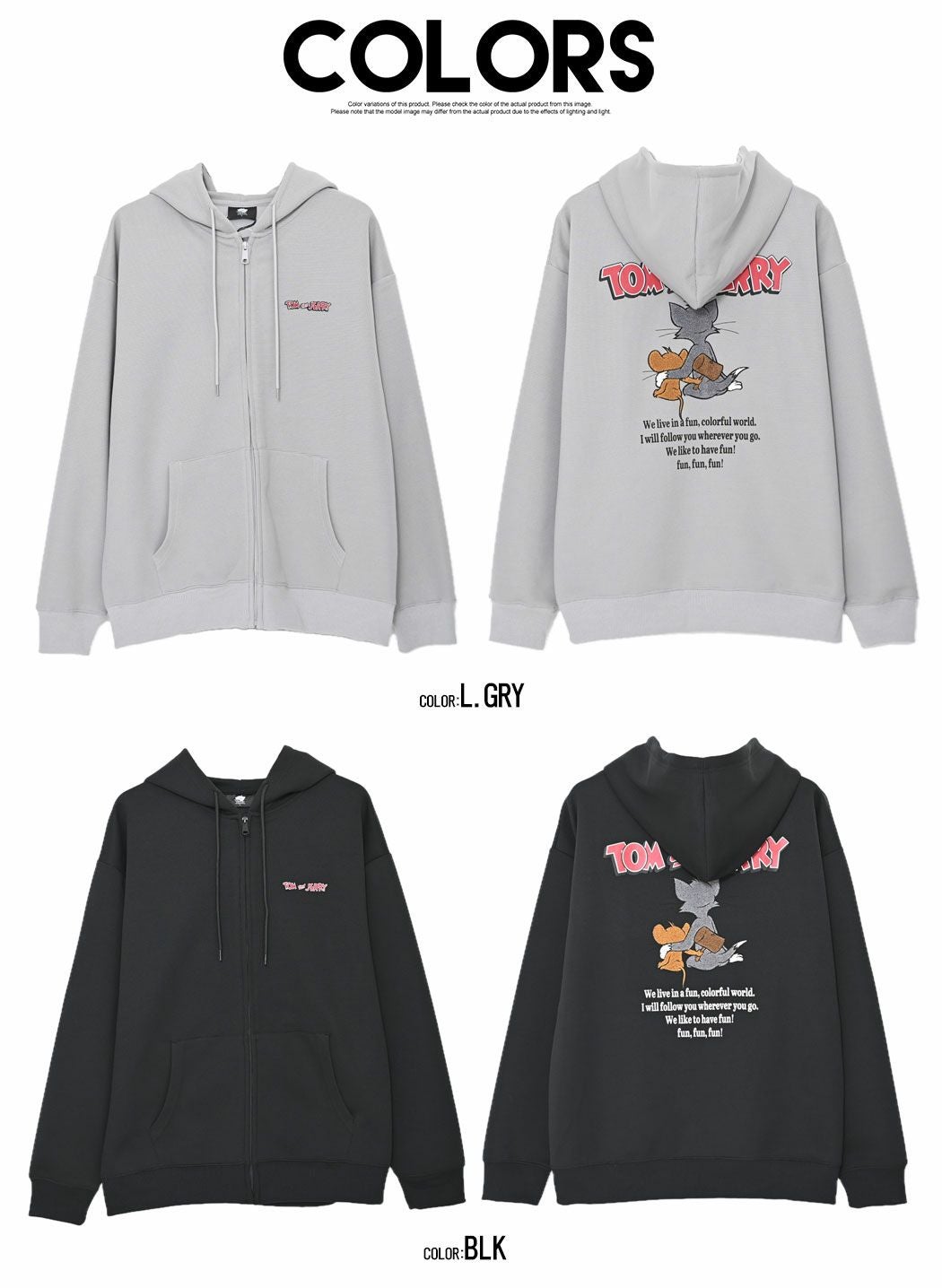TOM&JERRY(トム&ジェリー)TJ長袖ジップパーカー/全2色