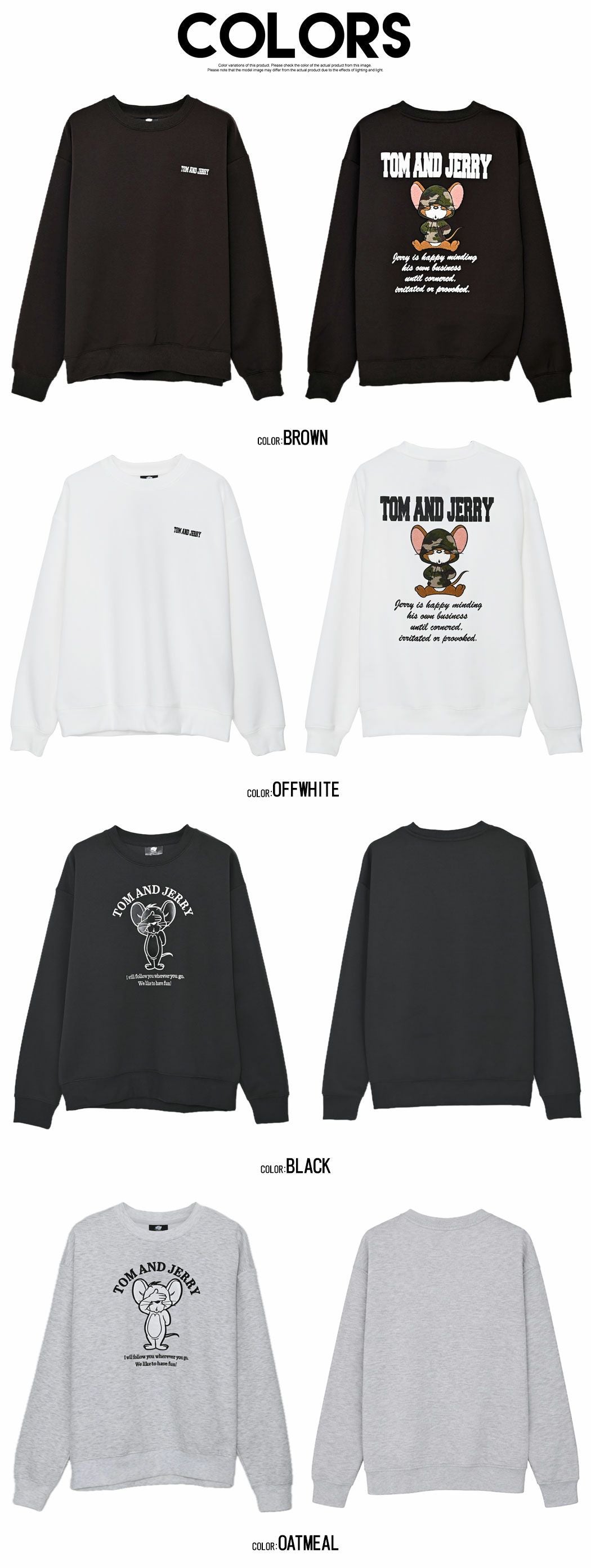 TOM&JERRY(トム&ジェリー)TJ クルーネック SWTシャツ 長袖/全4色