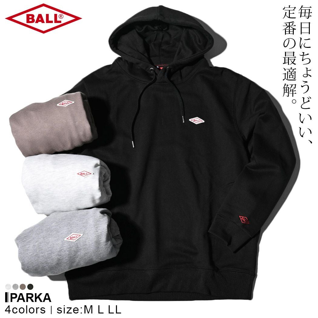  BALL(ボール)T/C裏毛ワッペン付き長袖パーカー/全4色