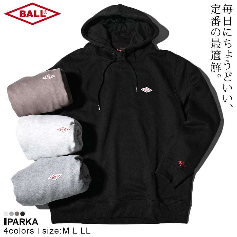  BALL(ボール)T/C裏毛ワッペン付き長袖パーカー/全4色