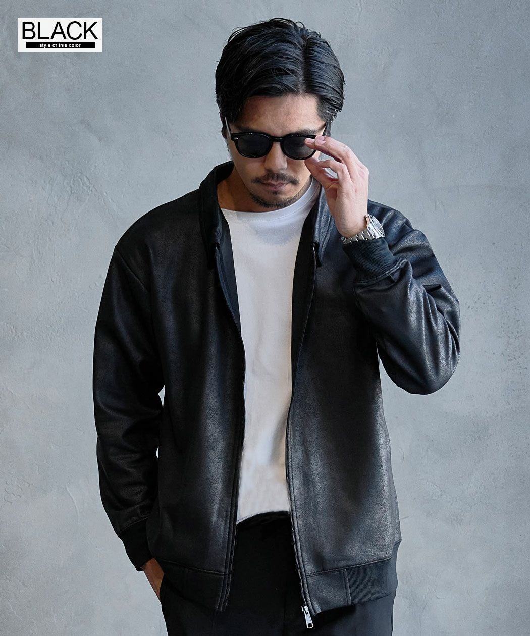 LOUIS CHAVLON(ルイシャブロン)レザー風ダンボール衿付きブルゾン/全2色