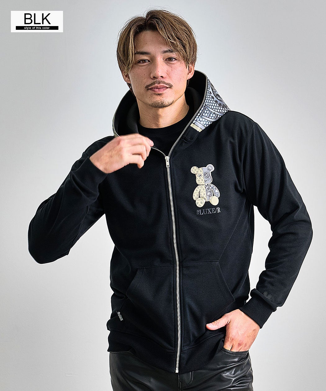 店舗用品 hoopu LUXE／R(ラグジュ)TRPUポンチ転写プリントジップパーカー/全2色