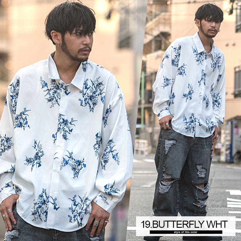 Bitter select(ビターセレクト)総柄長袖とろみシャツ/全28色
