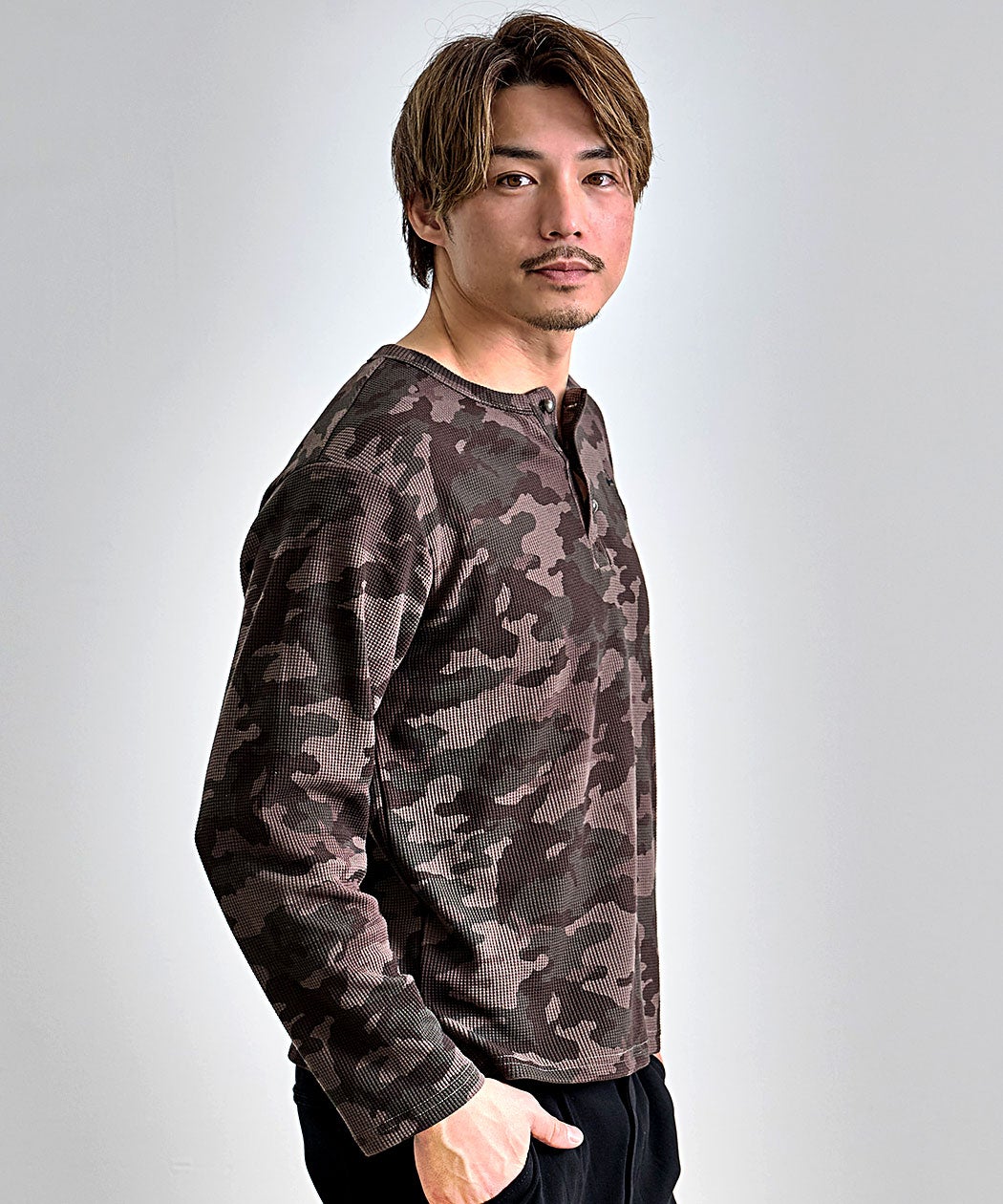 Bitter select(ビターセレクト)ワンポイント刺繍迷彩ワッフルヘンリー