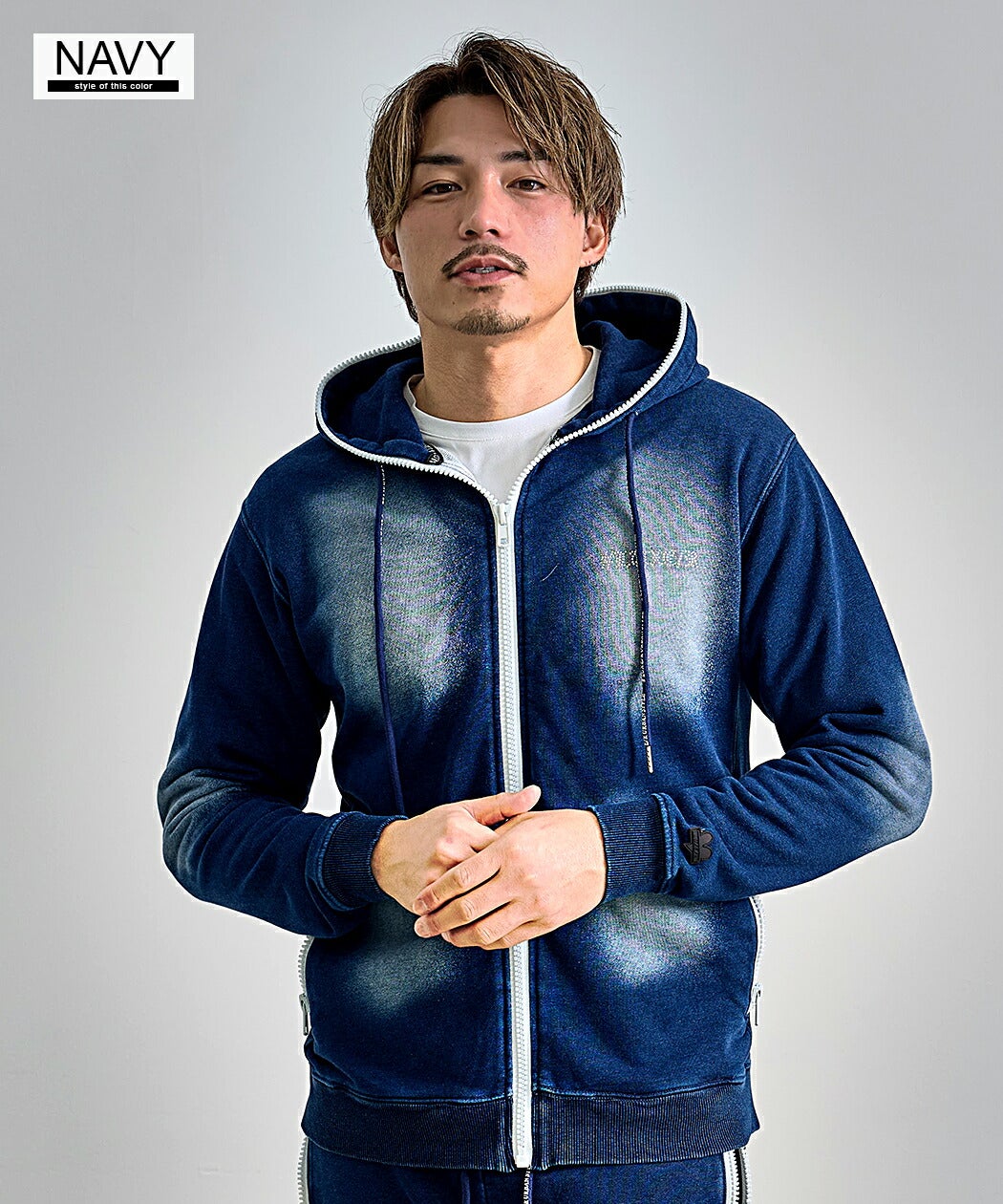 LUXE／R(ラグジュ)ラインストーンロゴカットデニムジップパーカー/全2色