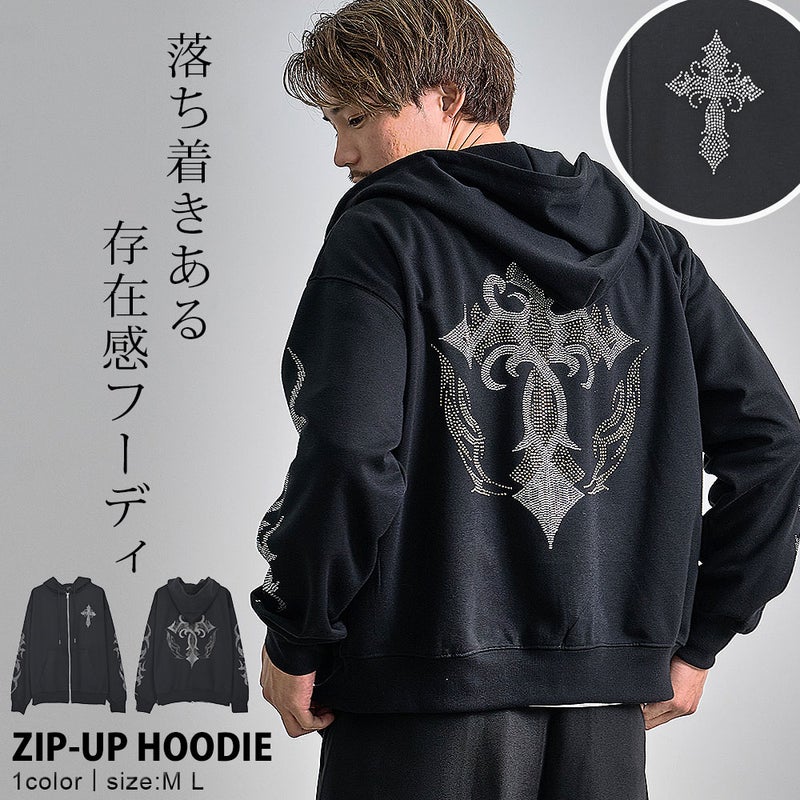 Bitter select(ビターセレクト)クロスラインストーンZIPパーカー/全1色