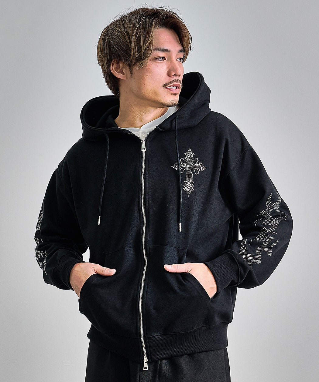 Bitter select(ビターセレクト)クロスラインストーンZIPパーカー/全1色