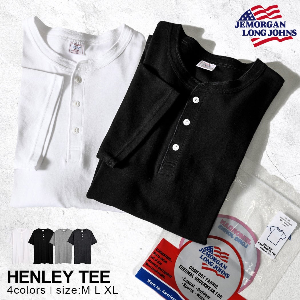 JEMORGAN LONG JOHNS【ジェーイーモーガンロングジョーンズ】フライス半袖ヘンリーTシャツ/全4色