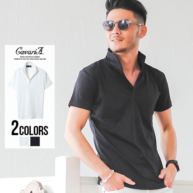  CavariA(キャバリア)ストレッチバイアス柄半袖ポロシャツ/全2