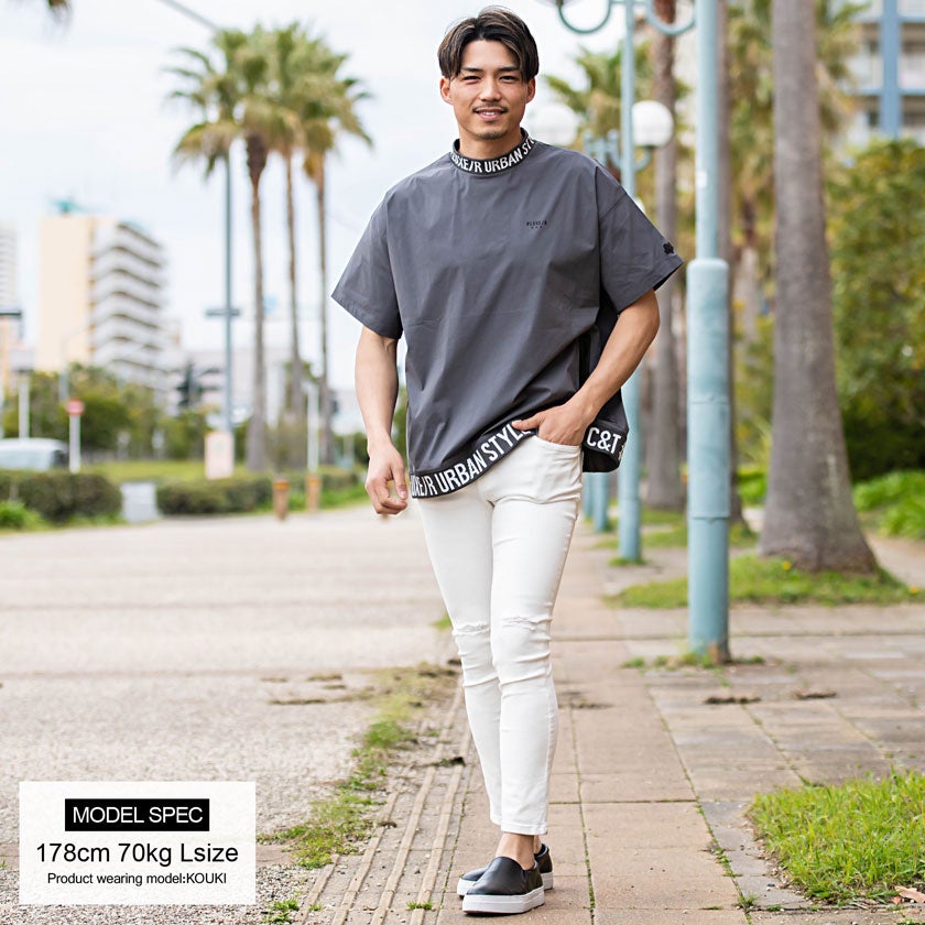 LUXE／R(ラグジュ)ストレッチナイロンモックネック半袖Tシャツ/全4色