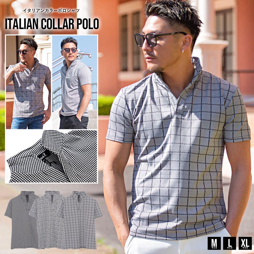 CavariA(キャバリア)チェック柄イタリアンカラー半袖ポロシャツ/全3色
