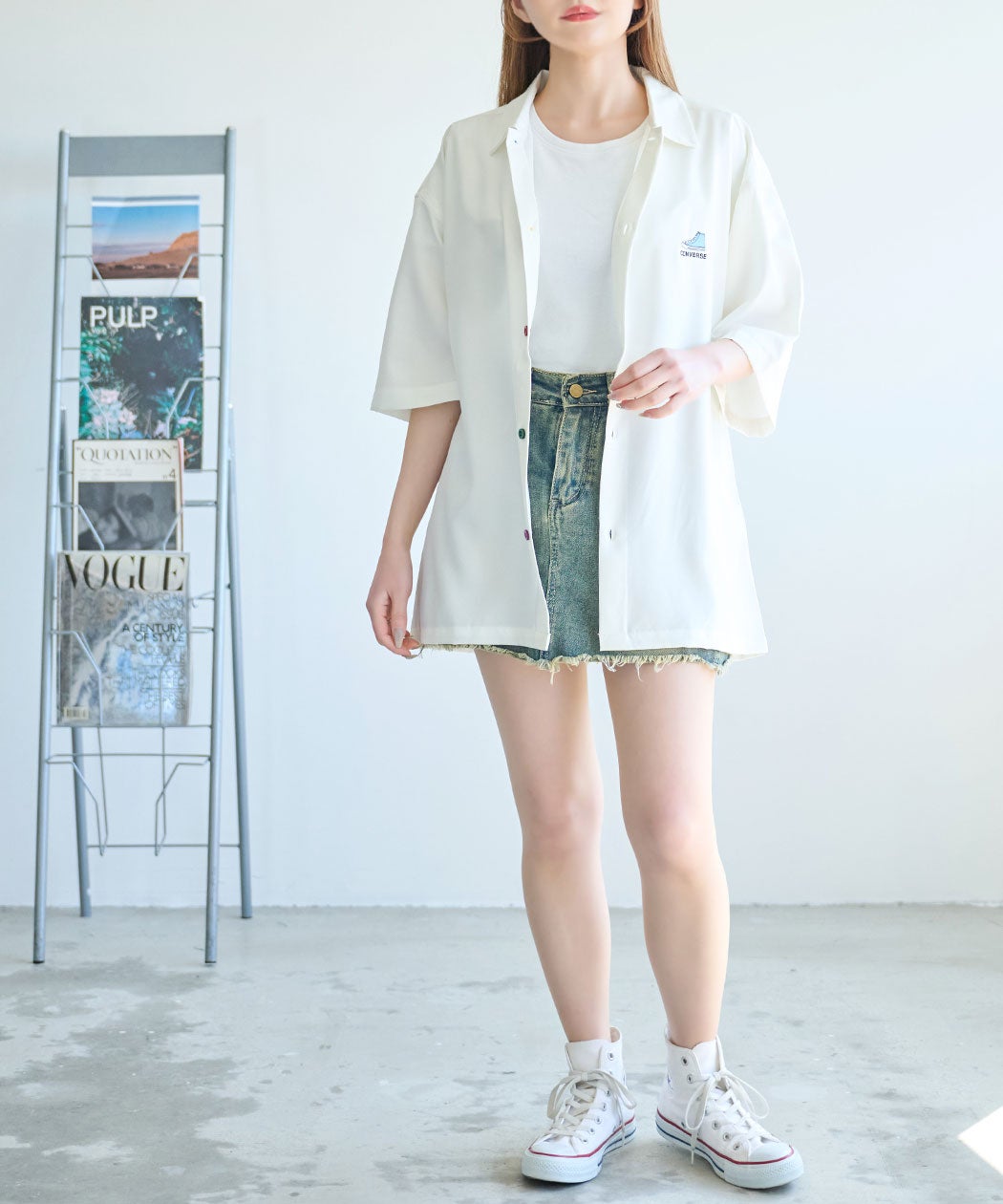 CONVERSE【コンバース】カラー釦オーバー半袖シャツ/全4色