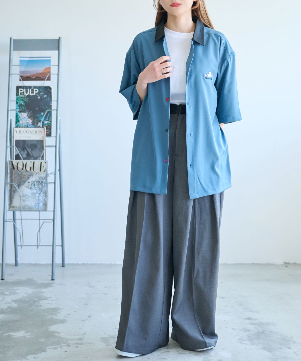 CONVERSE【コンバース】カラー釦オーバー半袖シャツ/全4色