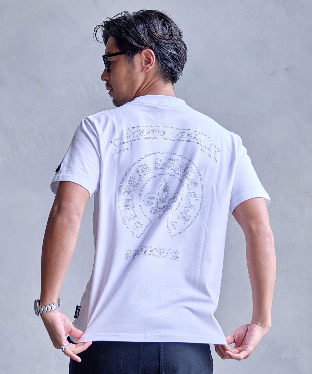 LUXE/R【ラグジュ】ラインストーンアーチデザイン半袖Tシャツ