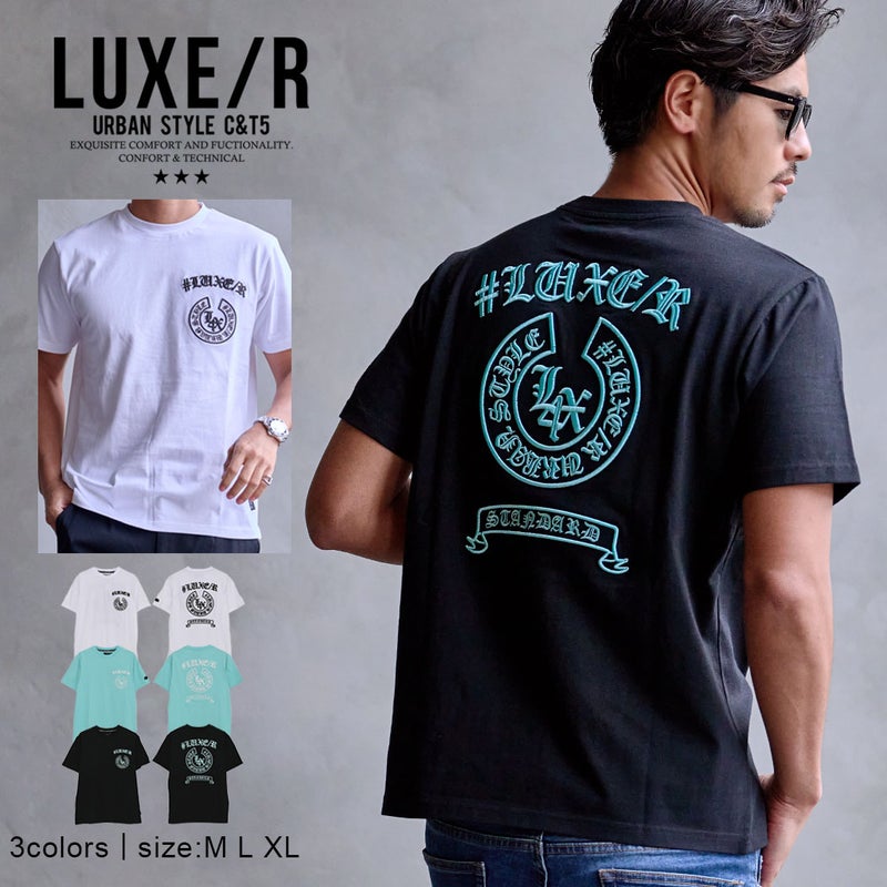 LUXE/R【ラグジュ】クルーネック アーチロゴデザインコード刺繍半袖Tシャツ/全3色