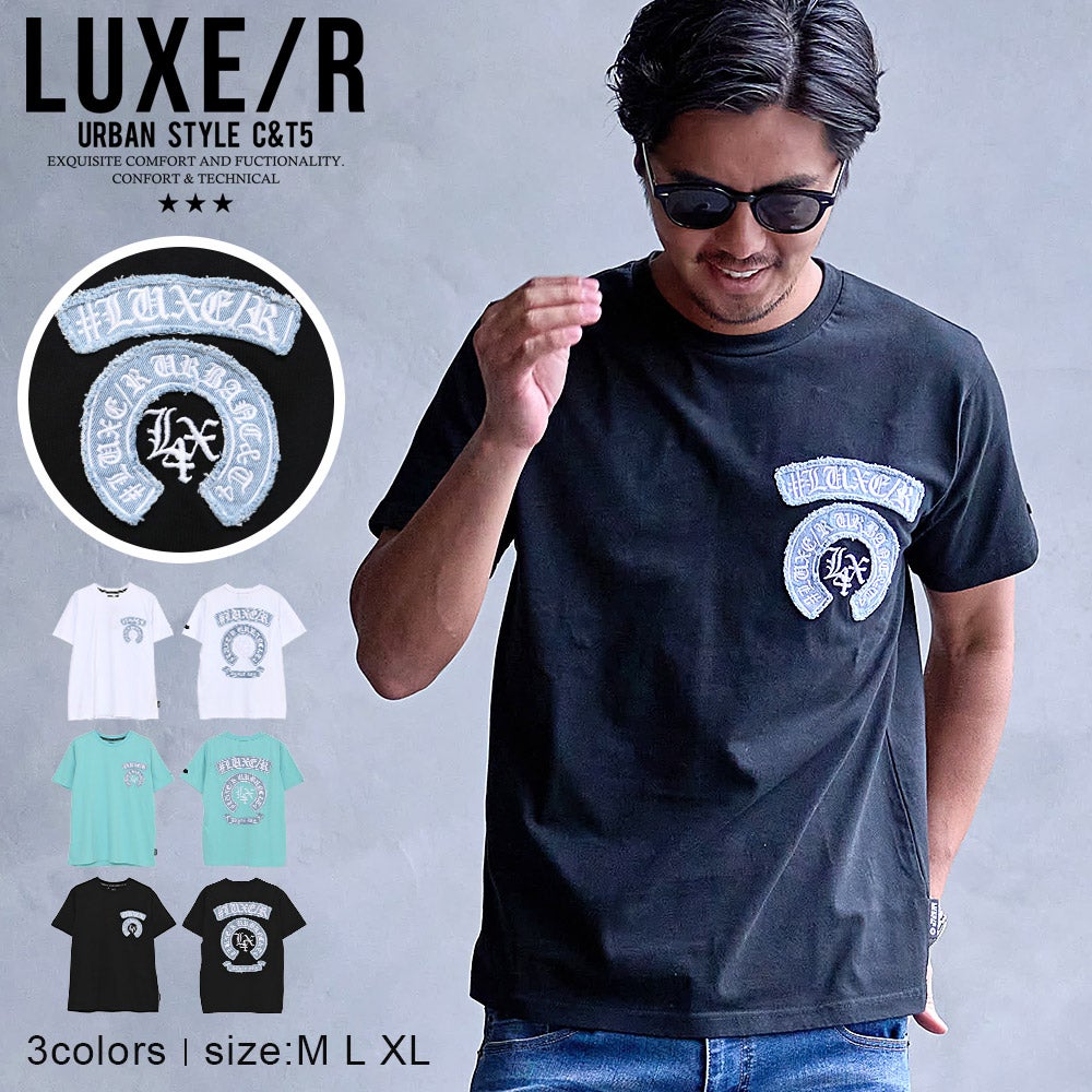LUXE/R【ラグジュ】クルーネック デニムアーチロゴ半袖Tシャツ