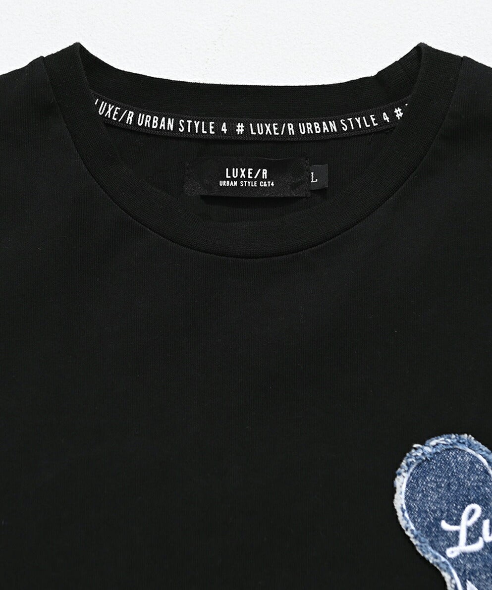LUXE/R【ラグジュ】クルーネック ドロップデニムハート半袖Tシャツ