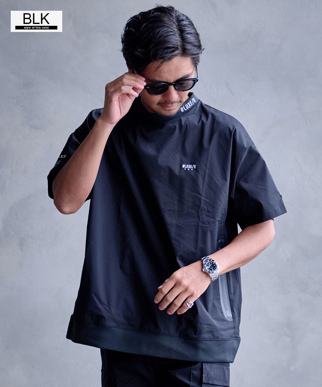 LUXE／R(ラグジュ)クルーネック ナイロンストレッチ布帛半袖Tシャツ/全4色